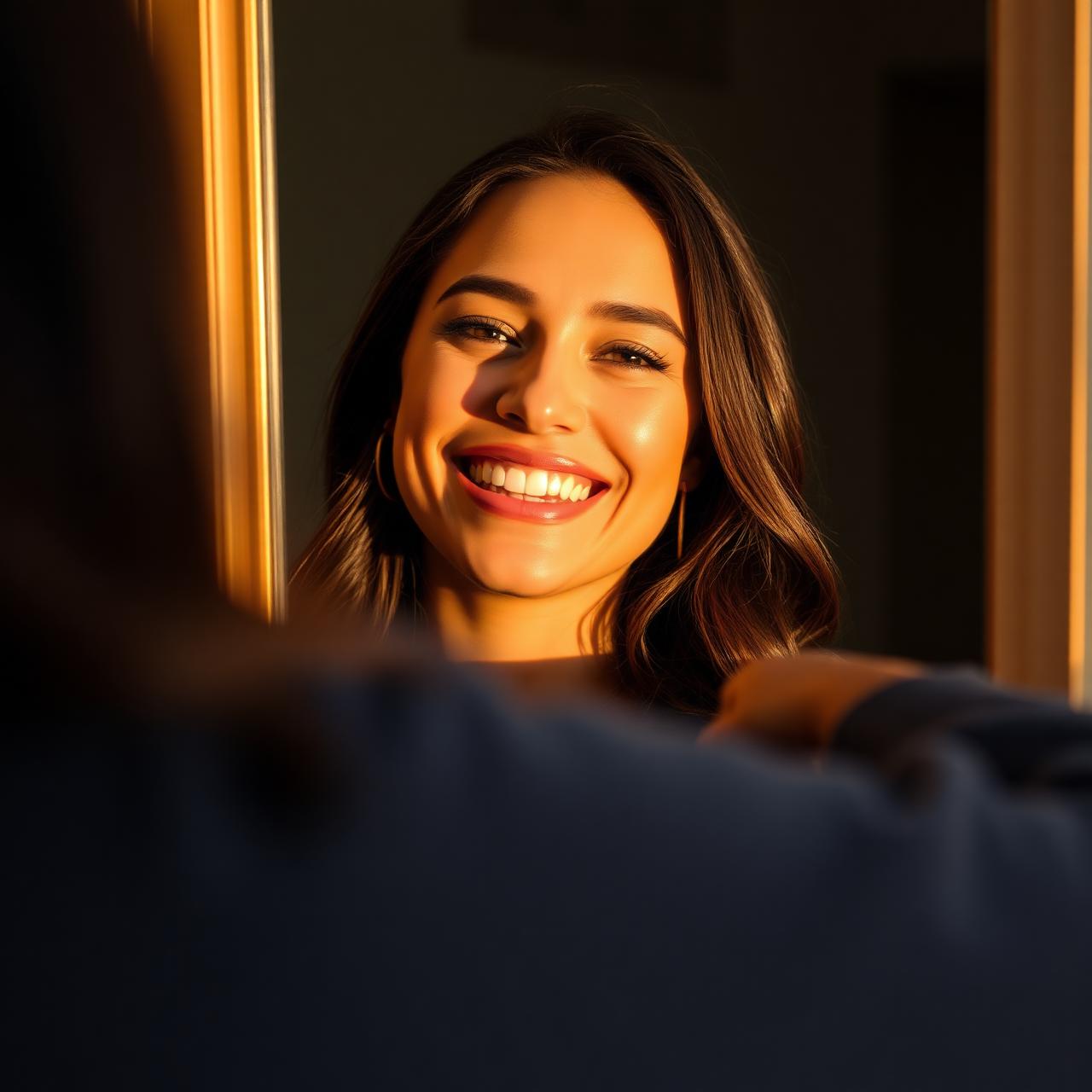 Happy patient smiling confidently after porcelain veneers are bonded in place