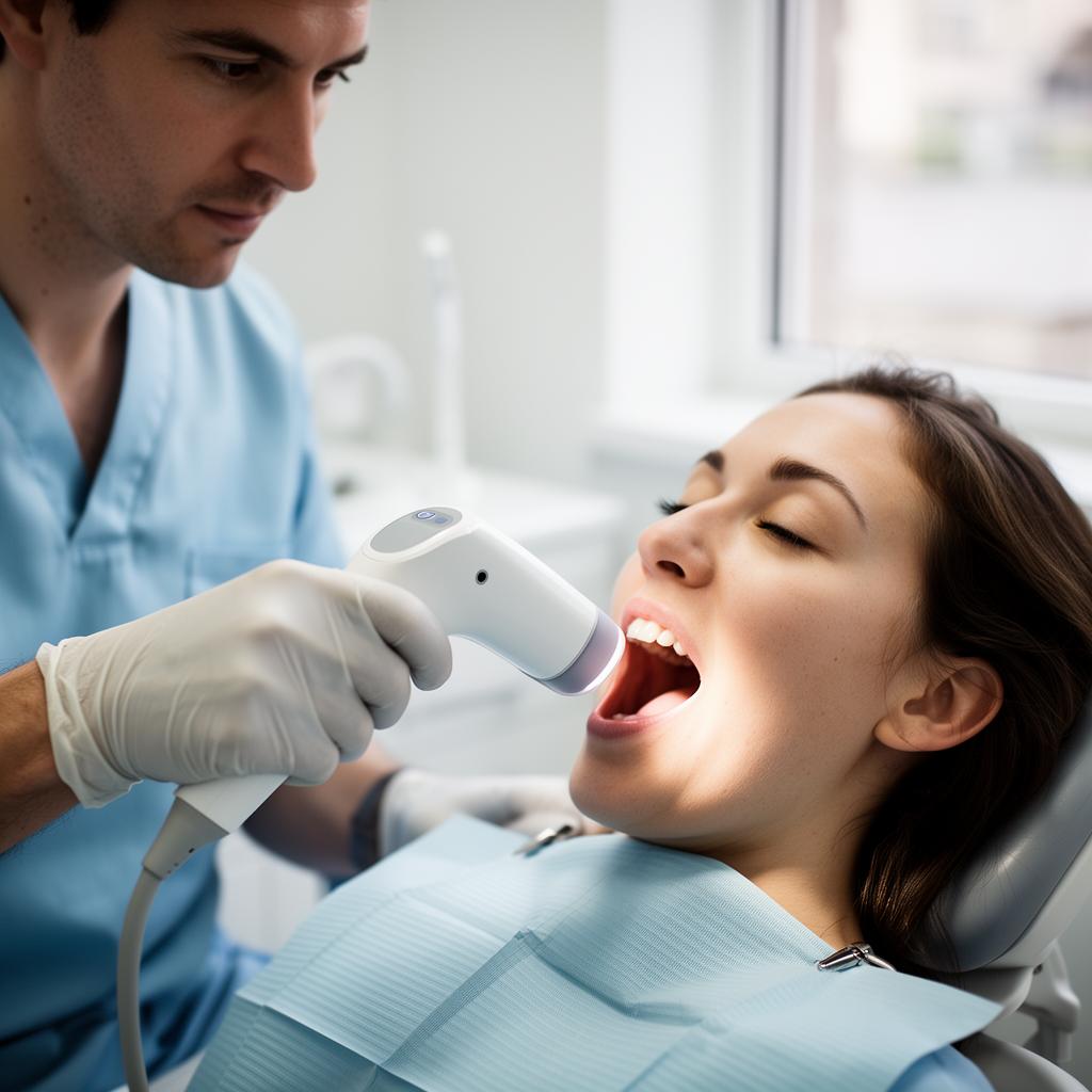 Modern dental intraoral scanner capturing a precise 3D model of a patient's teeth